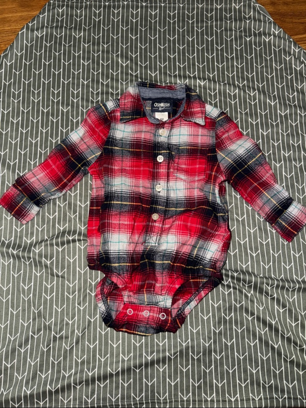 OshKosh B'gosh Red Black and White Plaid Button-Up Bodysuit